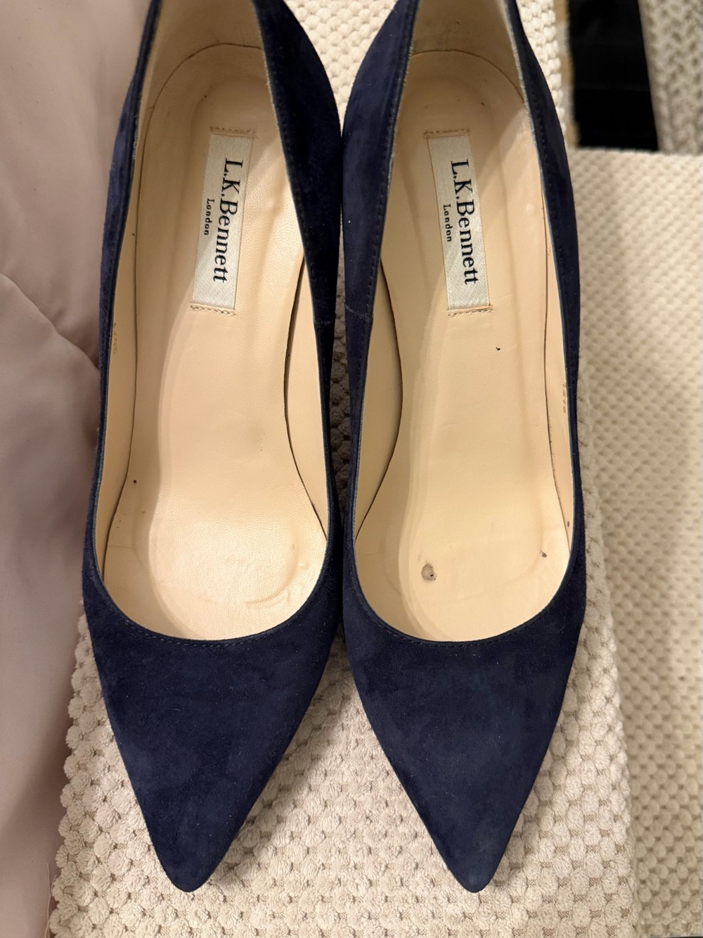 LK Bennett Navy Suede Pointed-Toe Pumps with 3 inch heel- Size 38.5/8.5